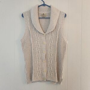 Woolrich Sleeveless Cowl neck cableknit Cardigan Size Large Stone heather
